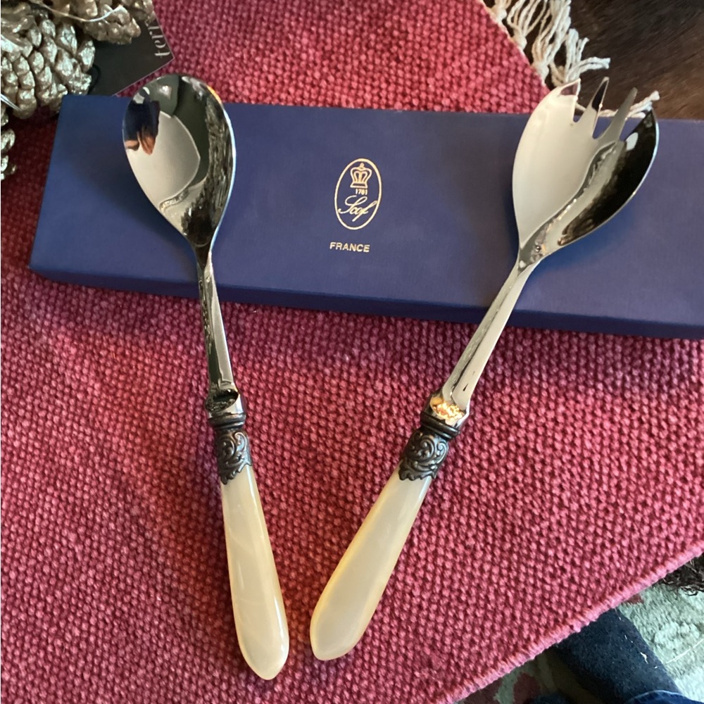 SCOF FRANCE pearled ivory salad servers ( set of 2)